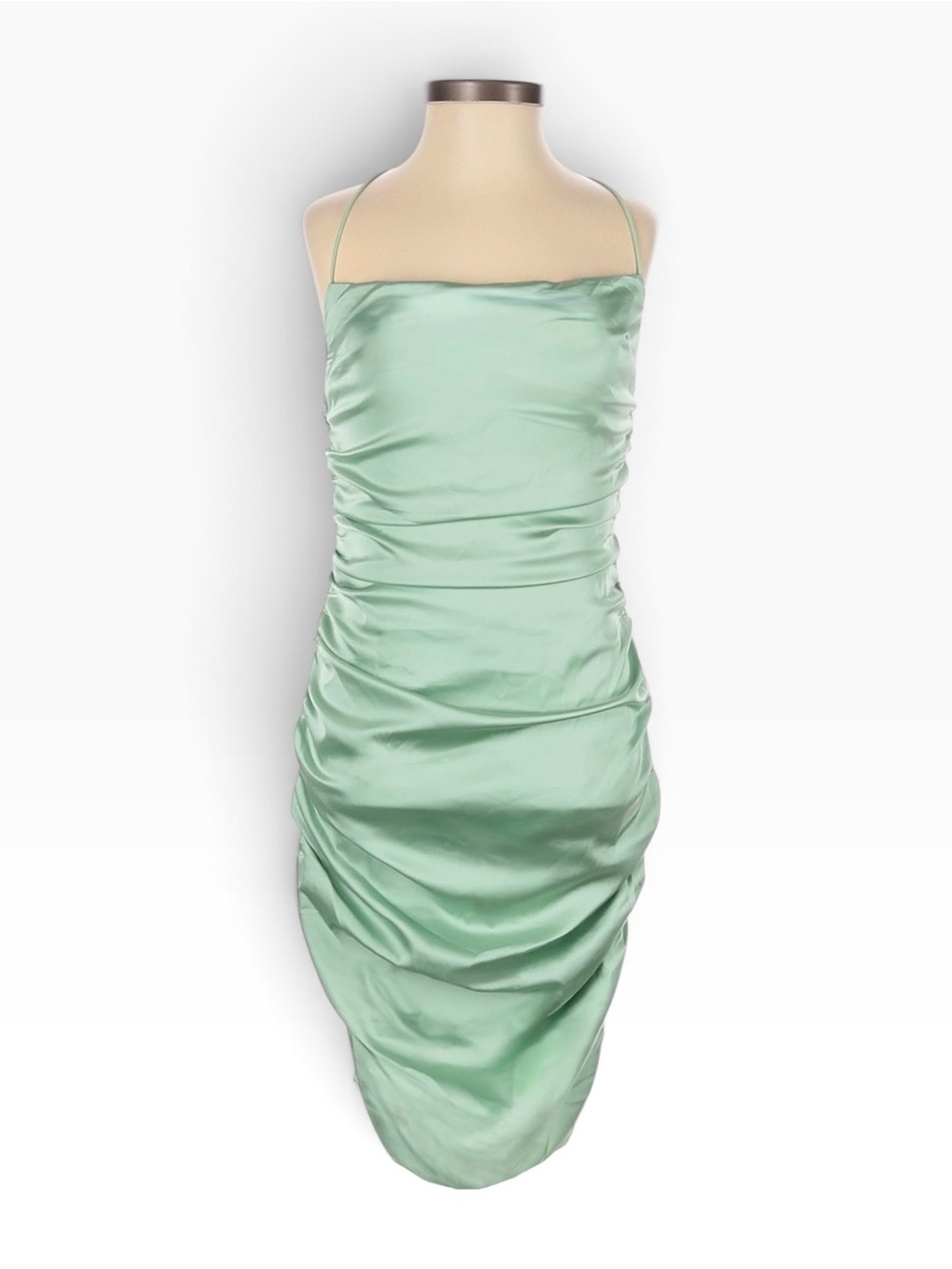 Hello Molly M US 6 Green Satin Ruched Mini Dress Bodycon Cocktail NWT
